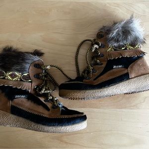 Oscar Sport Fur Lace Up Boots in Black and Brown - Size 39 (8)